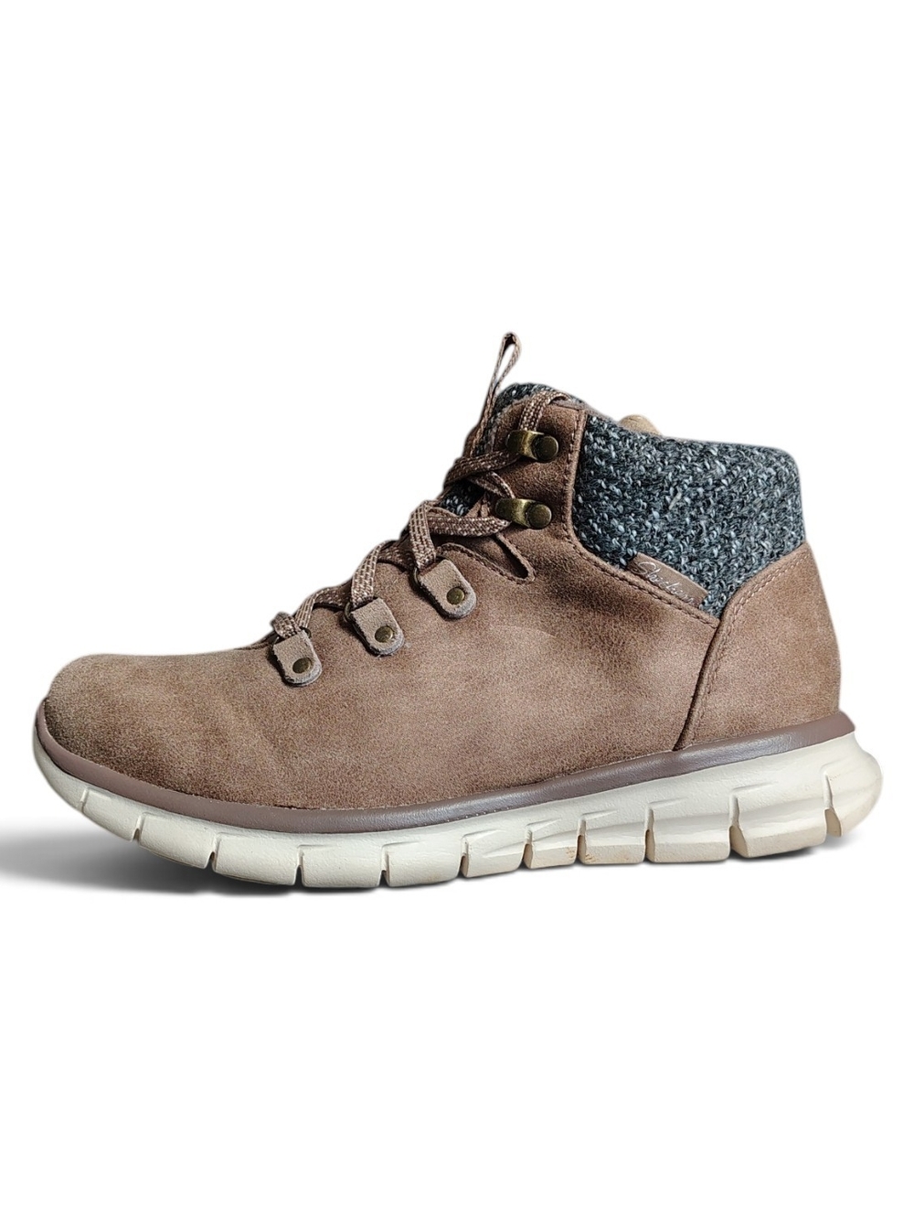 Skechers Synergy Cold Daze Boots Women Size 8 Brown Fleece Lined Winter Knit